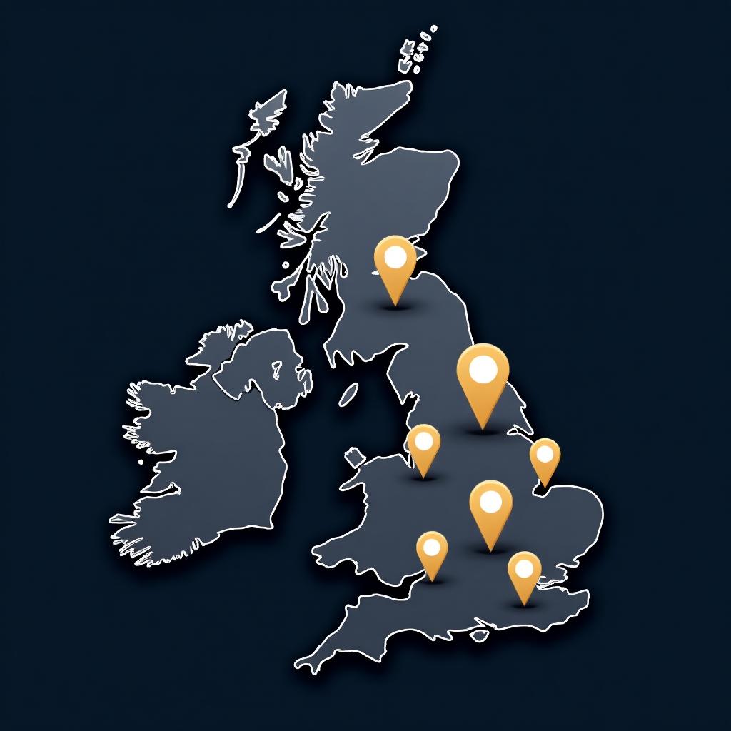 UK map showing local SEO coverage areas for law firms across major cities